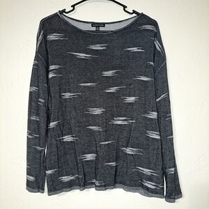 Eileen Fisher Gray and White Patterned Top